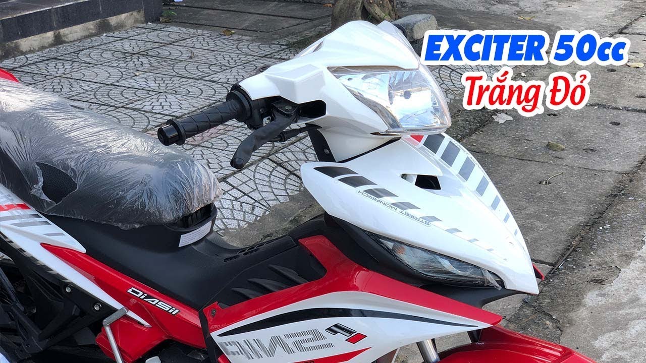 Exciter 50cc Trắng Đỏ ▶ Trắng trẻo thư sinh!